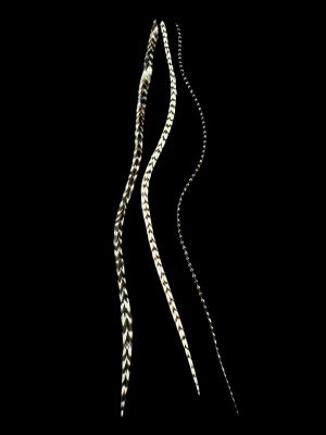 fekete-fehér kontrasztos valódi madártoll Hajbatoll 3 darabos szett fekete háttéren fotózva